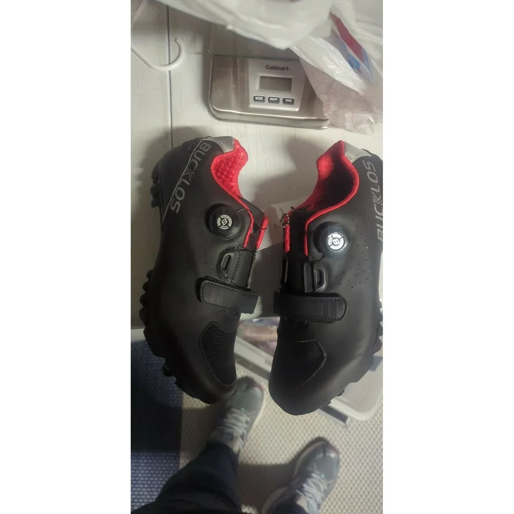 Bucklos B718 Cycling Shoes Mens Black Red Dial Fit MTB Road Bike Athletic New 39